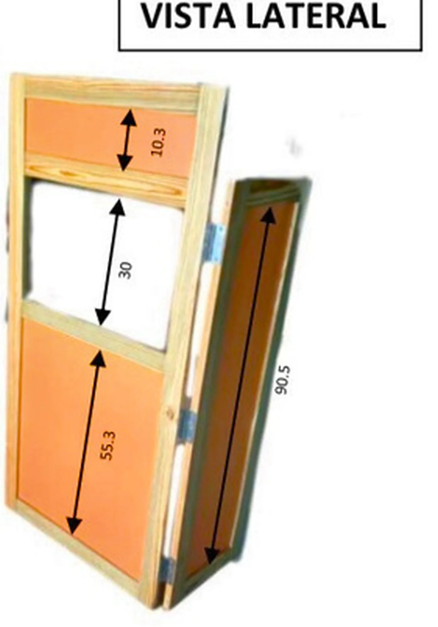Plano del teatrín con las medidas del catálogo, vista lateral